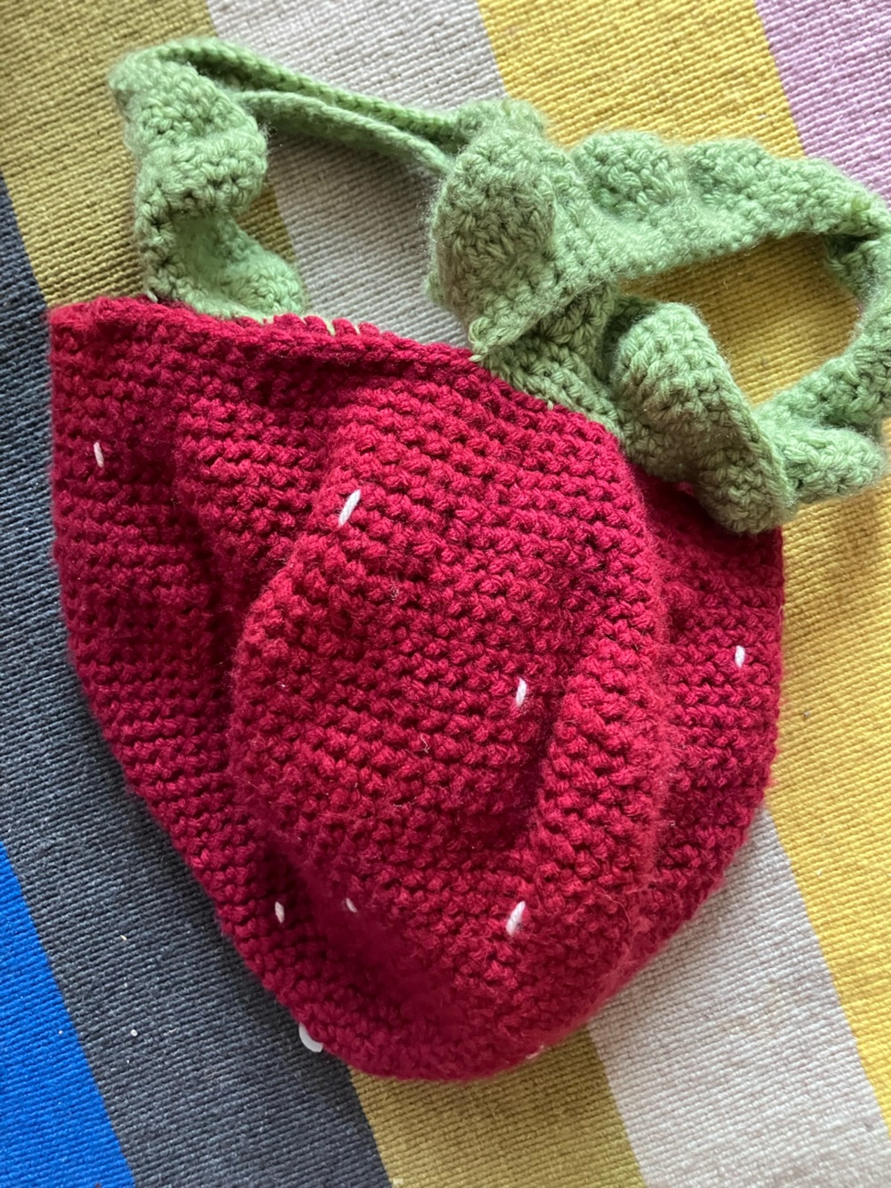 Handmade Kids Red Crochet Strawberry Hat with Green Leaves